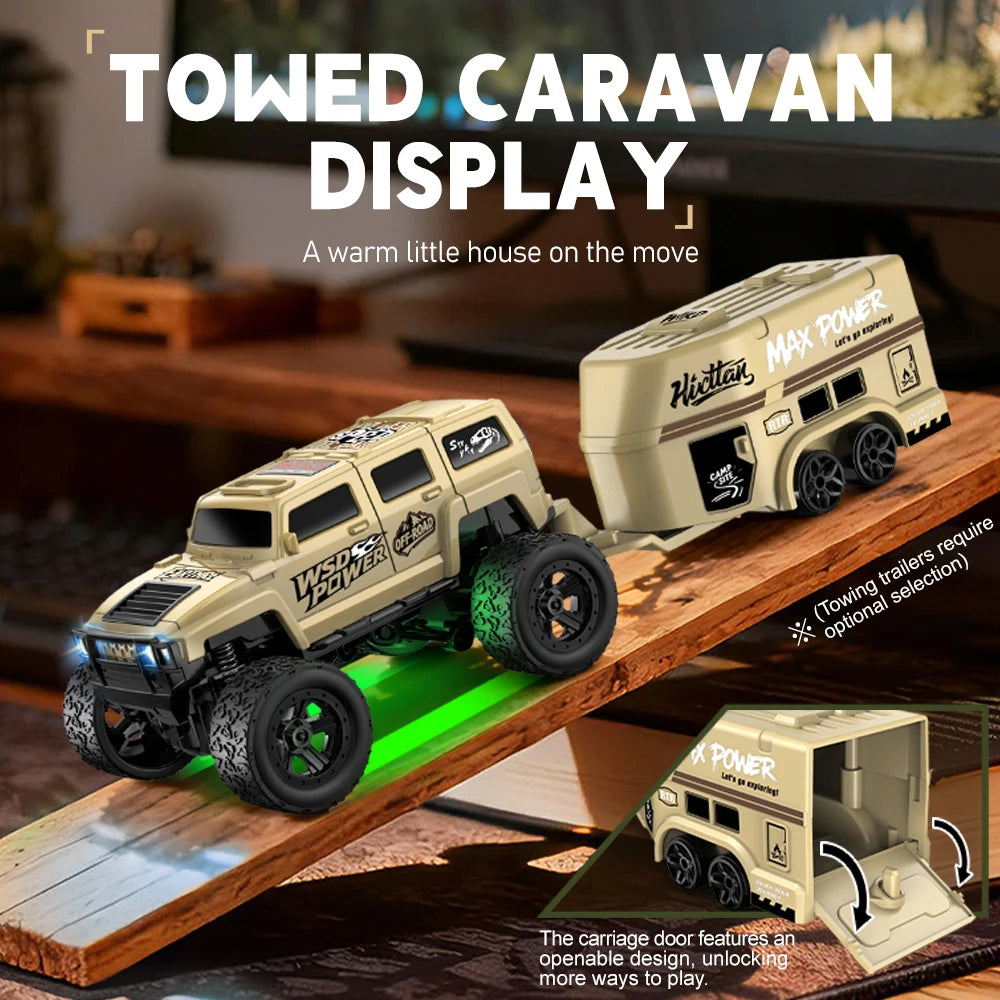 1:64 ferngesteuertes Geländewagen, 2,4 G Mini-Desktop-Fernbedienung, Spielzeugauto mit Abschleppkasten, Weihnachtsgeschenk für Kinder