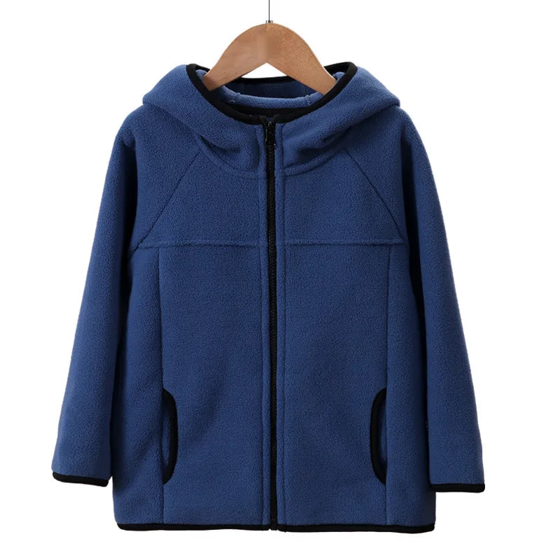 Kinder-Fleecejacke, Herbst und Winter, lässig, warm, für Teenager, Jungen und Mädchen, mit Kapuze, Oberbekleidung, antistatisch, winddicht, gemütlich, Kinderoberteile