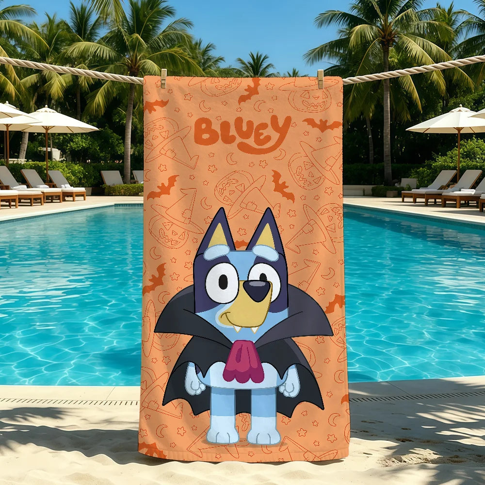 Cartoon Cute B-Bluey-ES Handtuch für Outdoor-Camping, Strandtuch, super saugfähiges, schnell trocknendes Sommerhandtuch