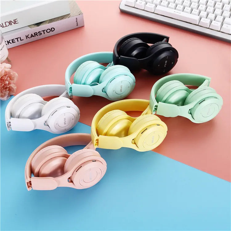 Macaron-Kopfhörer für Kinder, kabelloser Bluetooth-Kopfhörer, Stereo-Stirnband, Gaming-Headset mit Mikrofon, Gamer-Mädchen-Geschenk für mobiles Tablet