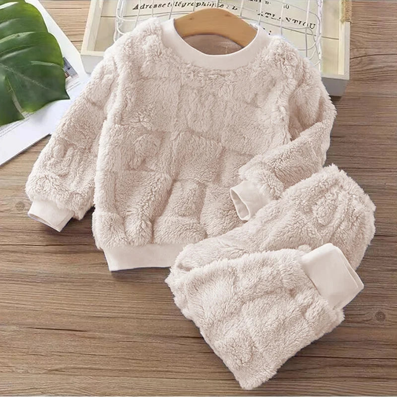 Herbst Winter flansch Nachtwäsche Mädchen Jungen Langarm Hause Kleidung Baby Kind Schlaf Kostüm Tops + Hosen Anzüge 0-5Y