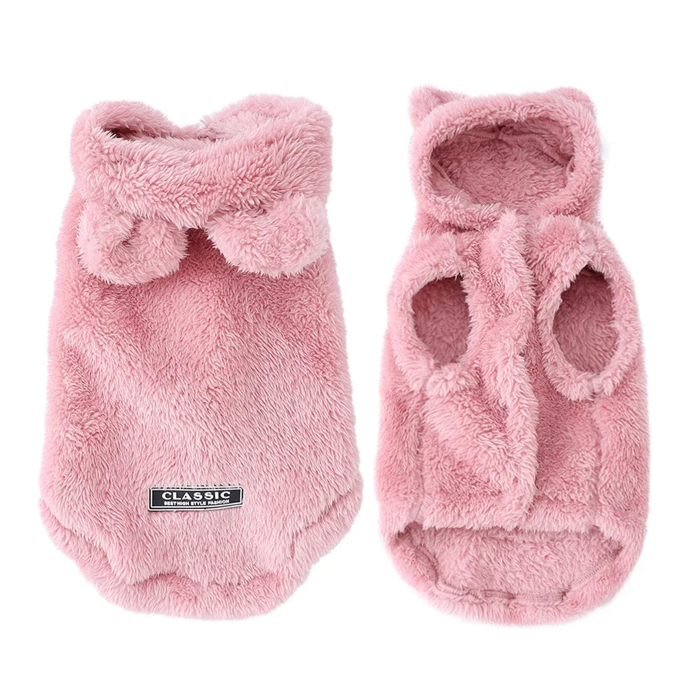 Weiche Fleece-Haustier-Hundekleidung, süßer Kapuzenmantel für kleine und mittelgroße Hunde, Katzen, Herbst-Winter-Welpen-Kapuzenjacke, Pullover, Mops-Bekleidung