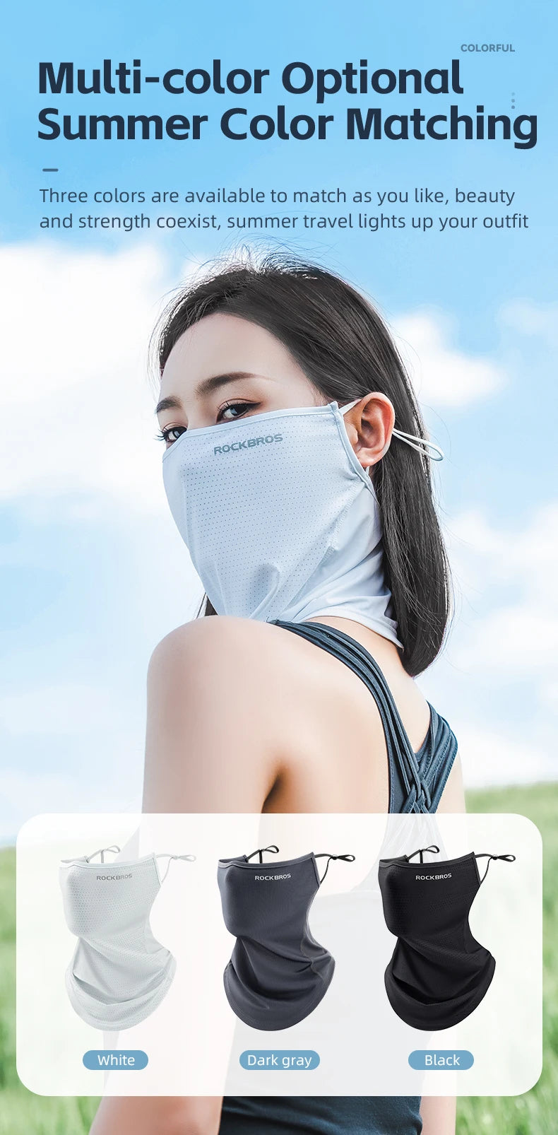 ROCKBROS Summer Ice Silk Cycling Face Mask Breathable Anti-UV Bicycle Face Neck Cover Bandana MTB Road Sport Hanging Ear Scarf