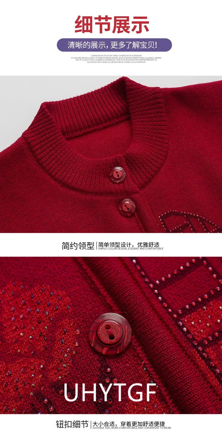 2025 Oma Pullover Frauen Frühling Herbst Pullover Mantel Mutter Strickjacke Für Frau Samt Strickwaren Weibliche Kleidung 5XL 2898