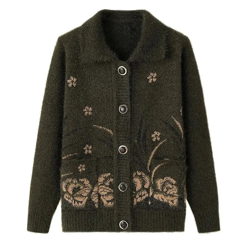 Mittelalterliche Mutter Strickjacke Pullover Mäntel Frühling Herbst Damen Langarm Strickwaren Oberteile 60-70 Jahre alte Oma Kleidung KX16