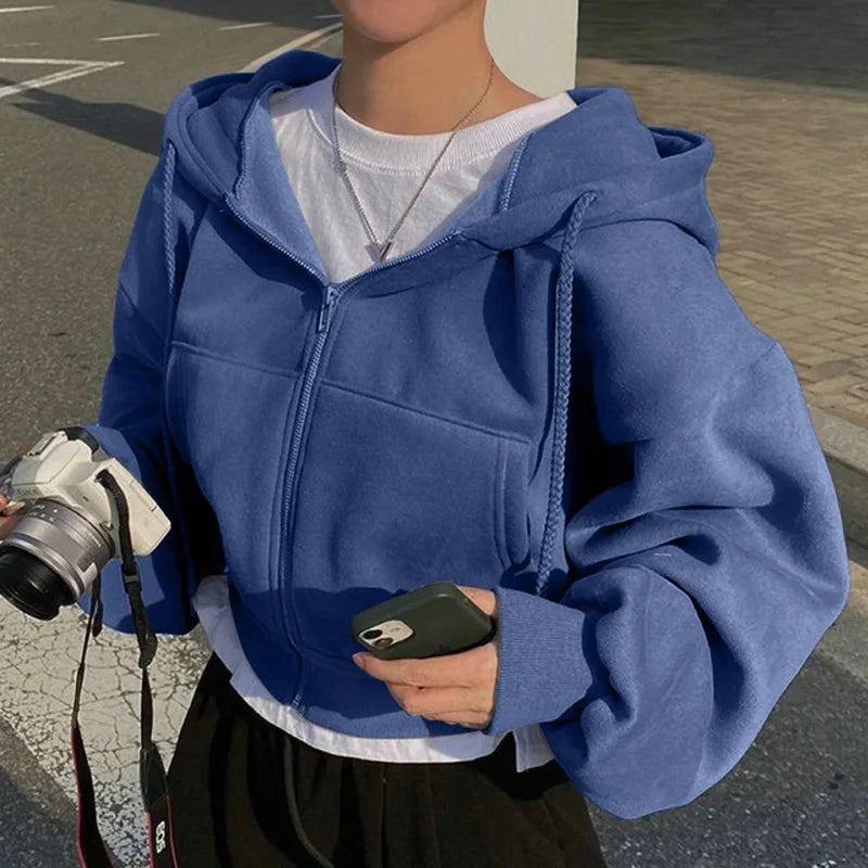 Herbst Winter Mit Kapuze Hoodies Frauen Casual Streetwear Zip Up Sweatshirts Langarm Jacken Harajuku Y2K Crop Tops Kapuze Hemd