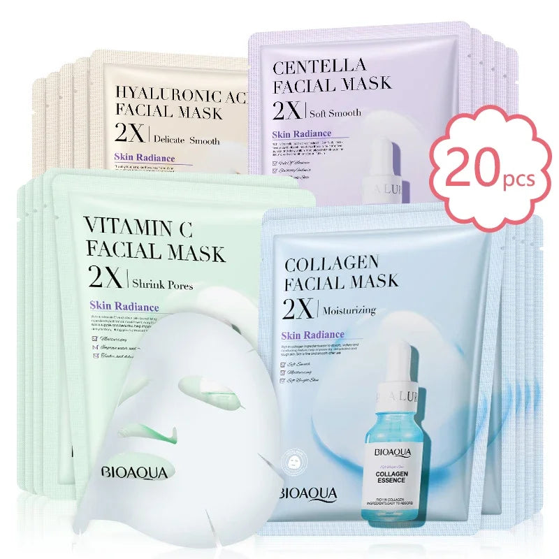 20 Stück/5 Stück Centella Collagen Gesichtsmaske VC Feuchtigkeitsspendende erfrischende Blattmasken Hyaluronsäure Gesichtsmaske Hautpflegeprodukte