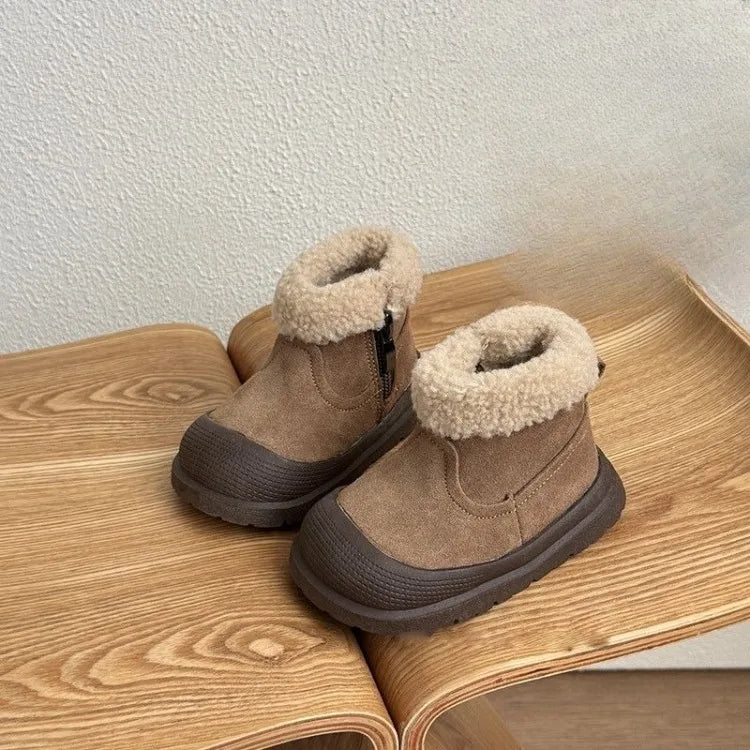 Kinder-Schneestiefel aus weichem Leder für Babys und Kleinkinder, warme, mit Fleece gefütterte Winter-Outdoor-Schuhe, Kleinkind-Stiefel für kleine Kinder