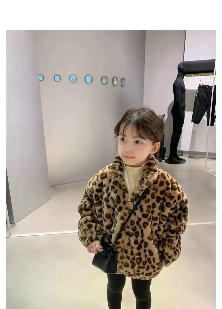 Faionable Fleece-Reißverschluss für Kinder, Jungen, Teenager, Mädchen, Herbst-Winter, Leoparden-Kleidung, weiche Polyester-Oberbekleidung, verdicktes Baumwollfutter