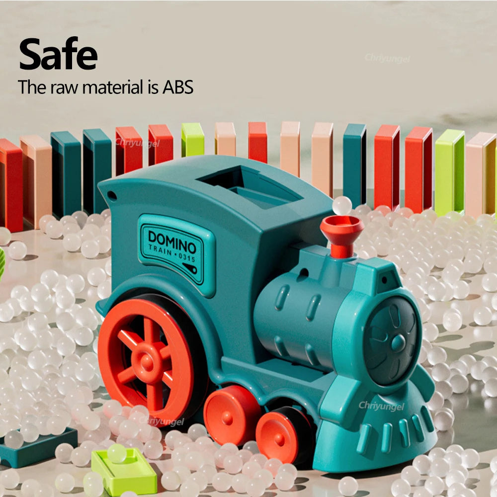 Domino-Zug für Kinder, automatisches Verleggen von Elektroautos, buntes Dominosteinen-Set, Ziegelblöcke, Kits, Spiele, Lernspielzeug, Geschenk für Mädchen und Jungen
