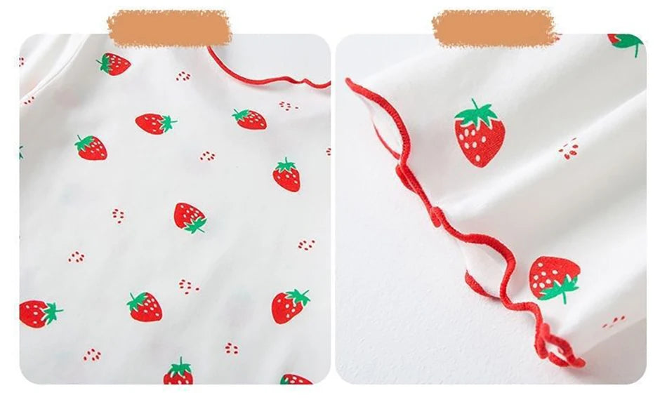 Erdbeer-Pyjama-Set für Babymädchen, Sommer, kurzärmelig, dünn, zweiteilig, Kleinkinder-Schlafanzug, Baby-Heimkleidung