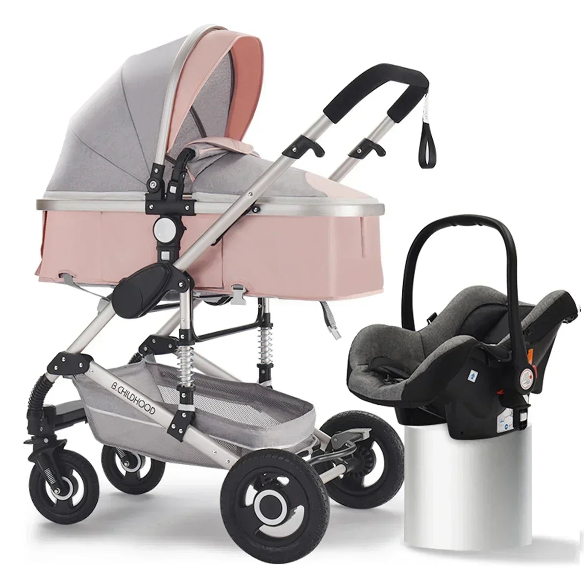 3-in-1-Kinderwagen, klappbar, beidseitig nutzbar, für alle Jahreszeiten, Kinderwagen, Babykutsche, hohe Sitzposition, für Neugeborene, Reisen