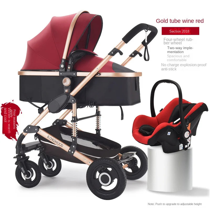 Kinderwagen 3-in-1 Klappbarer Zweiseitiger Kinderwagen für Alle Jahreszeiten Hochwertiger Neugeborenen-Reisekinderwagen