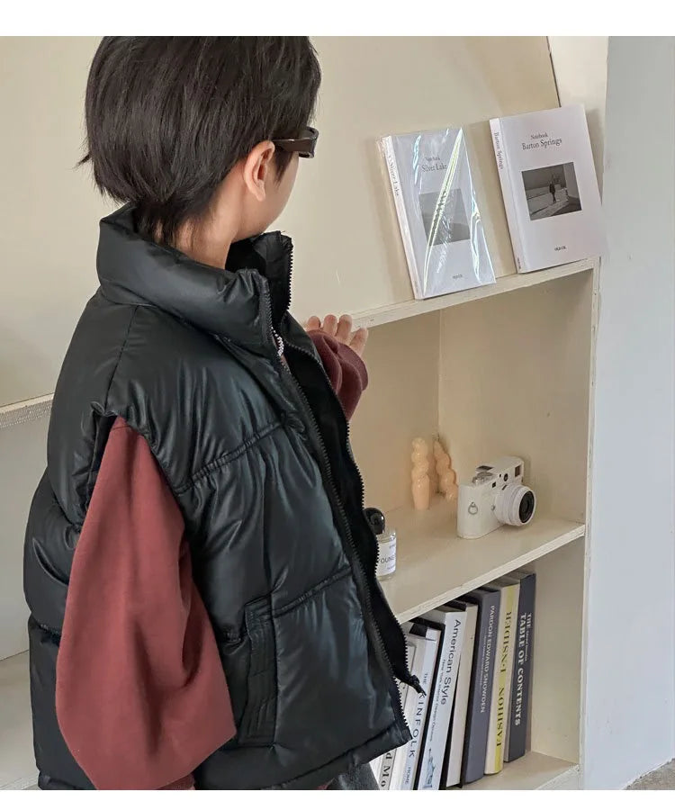 Herbst Winter Neue Jungen Mädchen Weste Einfarbig Dicke Warme Daunen Baumwolle Zipper Weste Für 3-12 Jahre Teen kinder Casual Oberbekleidung