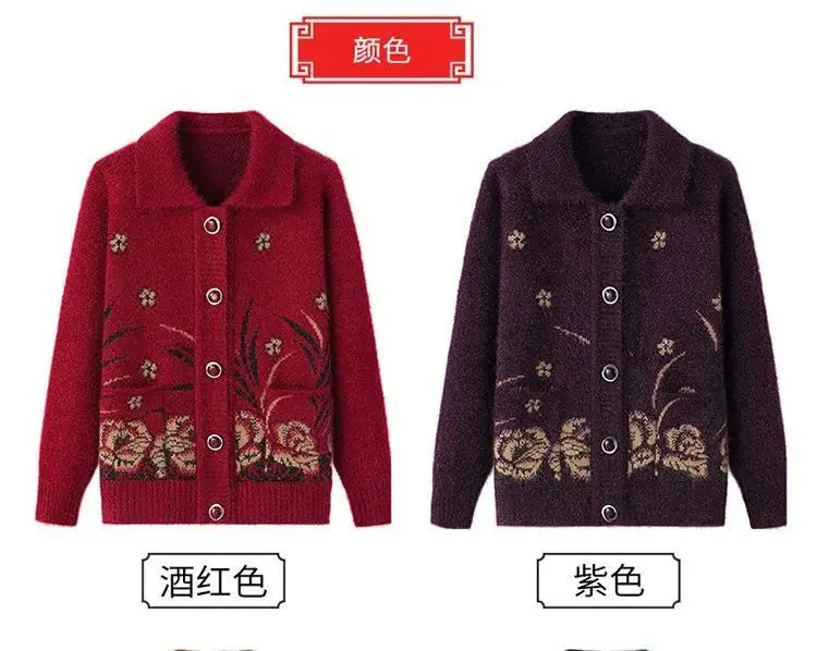 Mittelalterliche Mutter Strickjacke Pullover Mäntel Frühling Herbst Damen Langarm Strickwaren Oberteile 60-70 Jahre alte Oma Kleidung KX16