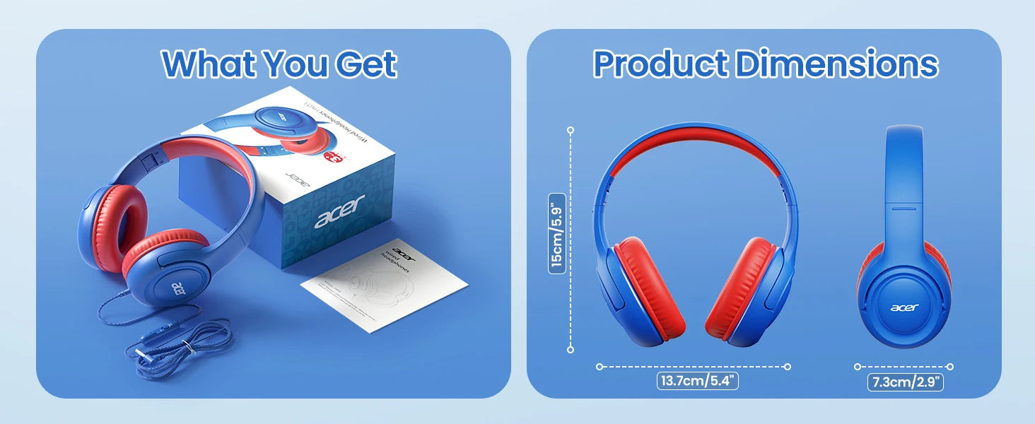 Acer Kinder-Kopfhörer, kabelgebunden, für die Schule, 85/94 dB Lautstärkeregler, faltbares Stereo-Sound-Headset für Kinder, Lerntablett, IPad, PC