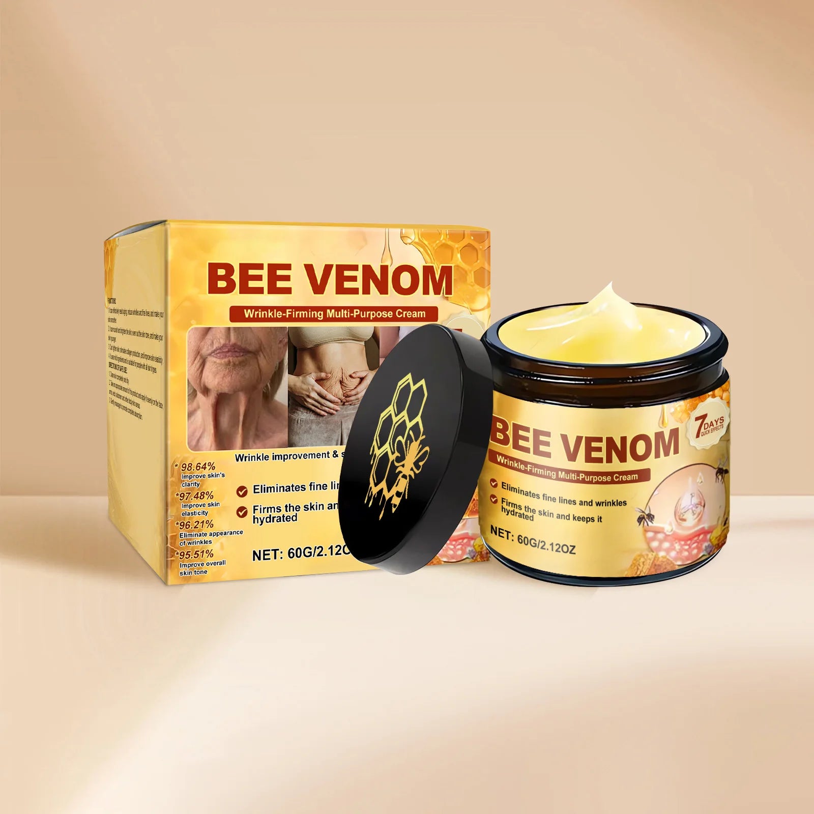 Bee Venom Straffende Creme für schlaffe Haut, Lifting, Straffung, Anti-Falten, Verblassen feiner Linien, feuchtigkeitsspendende Multi-Action-Körpercreme