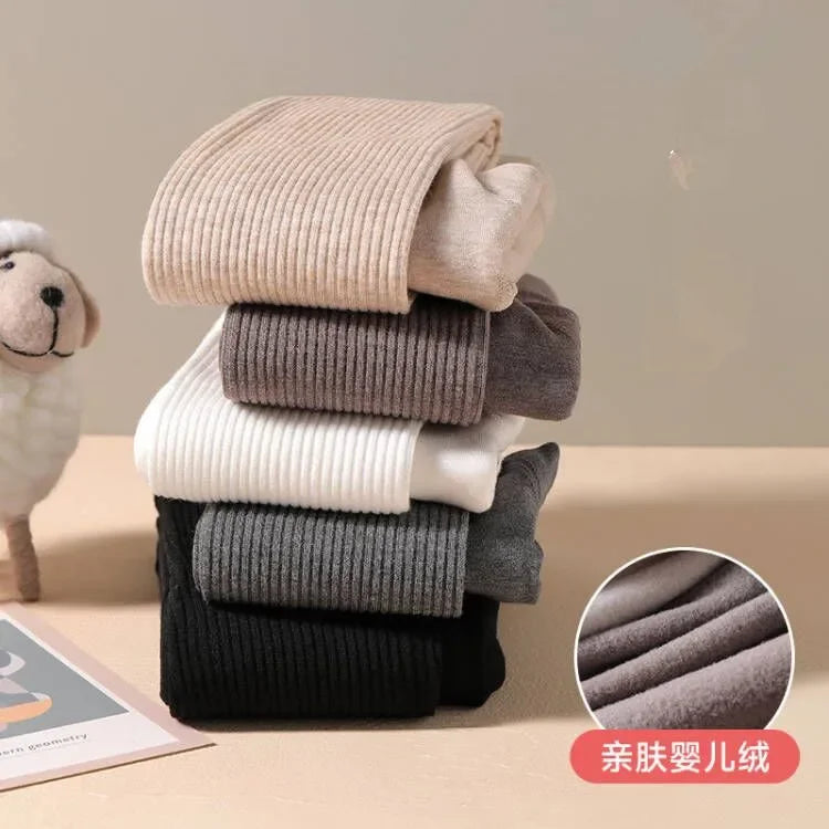 Herbst Winter Neue Dünne Plüsch Vertikale Streifen Einfarbig Mädchen Strumpfhosen Mit Plüsch Warme kinder Unten Socken und Höschen