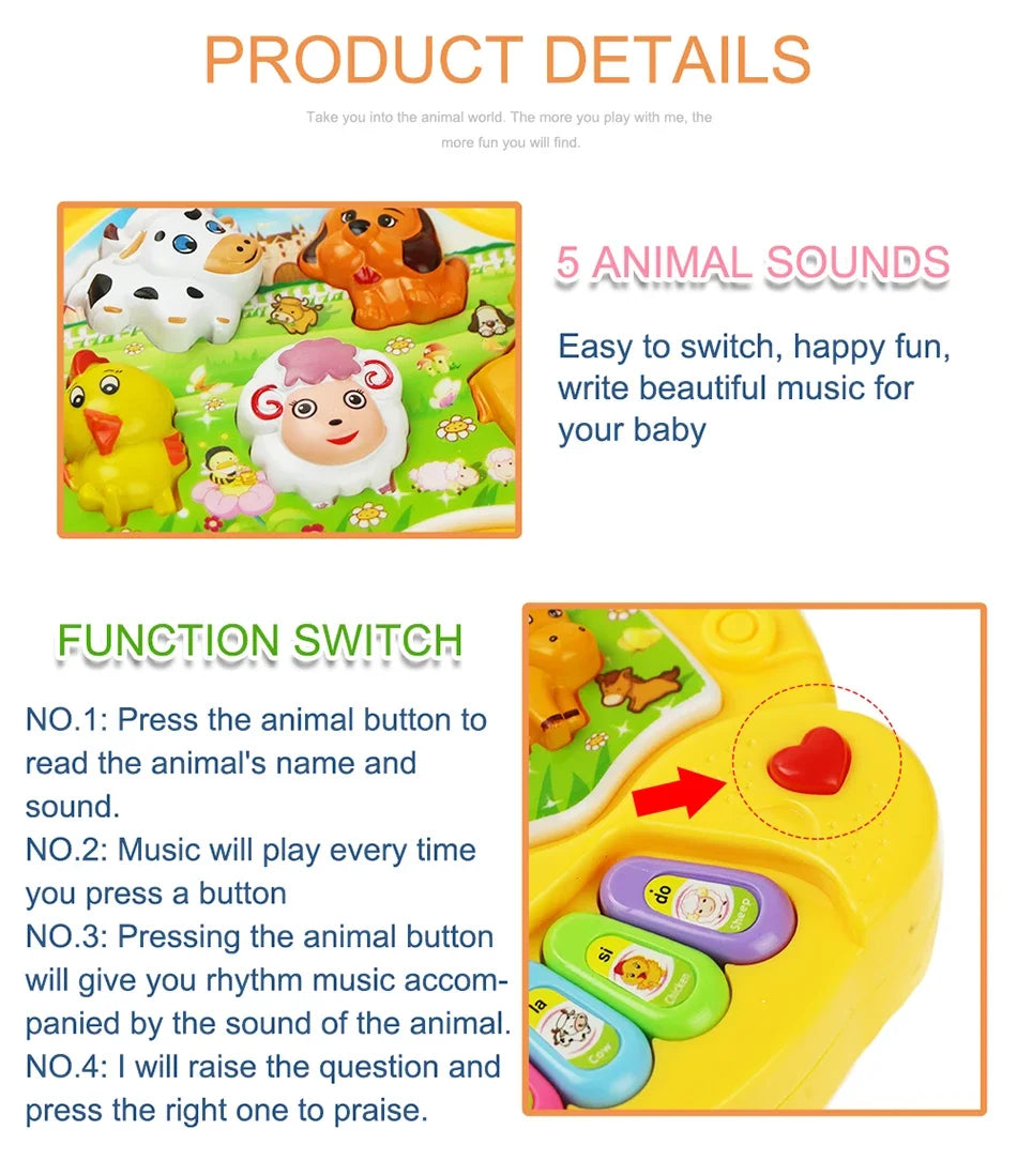Kinder Cartoon Klavier Tastatur Spiel mit Tier Sounds Blinklicht Musik Baby Instrument Musik Spielzeug Pädagogisches Spielzeug Kinder Geschenke