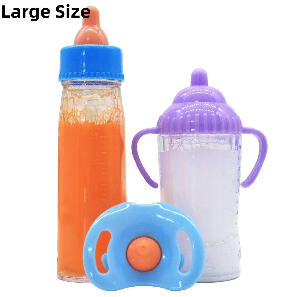 Große Baby Puppe Babyflasche Set Babypflege Spielzeug Kinderwagen 2 stücke Milch Und Saft Flaschen Mit Spielzeug Schnuller für Babypuppen