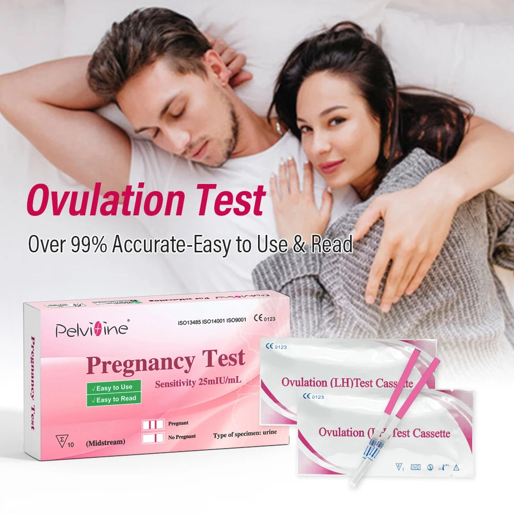 Kit with Pelvifine Ovulation and Pregnancy Test Strips: 25 Ovulation Strips and 5 Pregnancy Test Sticks – Accurate Fertility Tracker