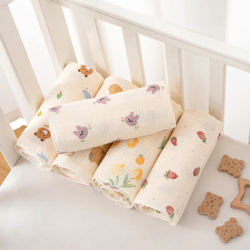 80*80 cm Decke Doppellagige Musselin Baby-Puckdecke Cartoon-Druck Weiche Neugeborenen Baumwolle Pucktuch Kinderwagen