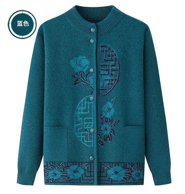 2025 Oma Pullover Frauen Frühling Herbst Pullover Mantel Mutter Strickjacke Für Frau Samt Strickwaren Weibliche Kleidung 5XL 2898
