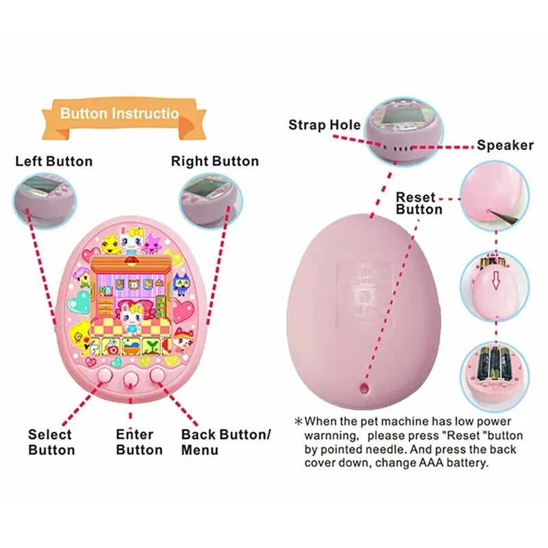 Tamagotchi Elektronisches virtuelles Haustier mit Farbbildschirm, Spieltasche, interaktives virtuelles Haustier, Dating-Spielmaschine, Kinderspiel, Spielzeug, Mädchen