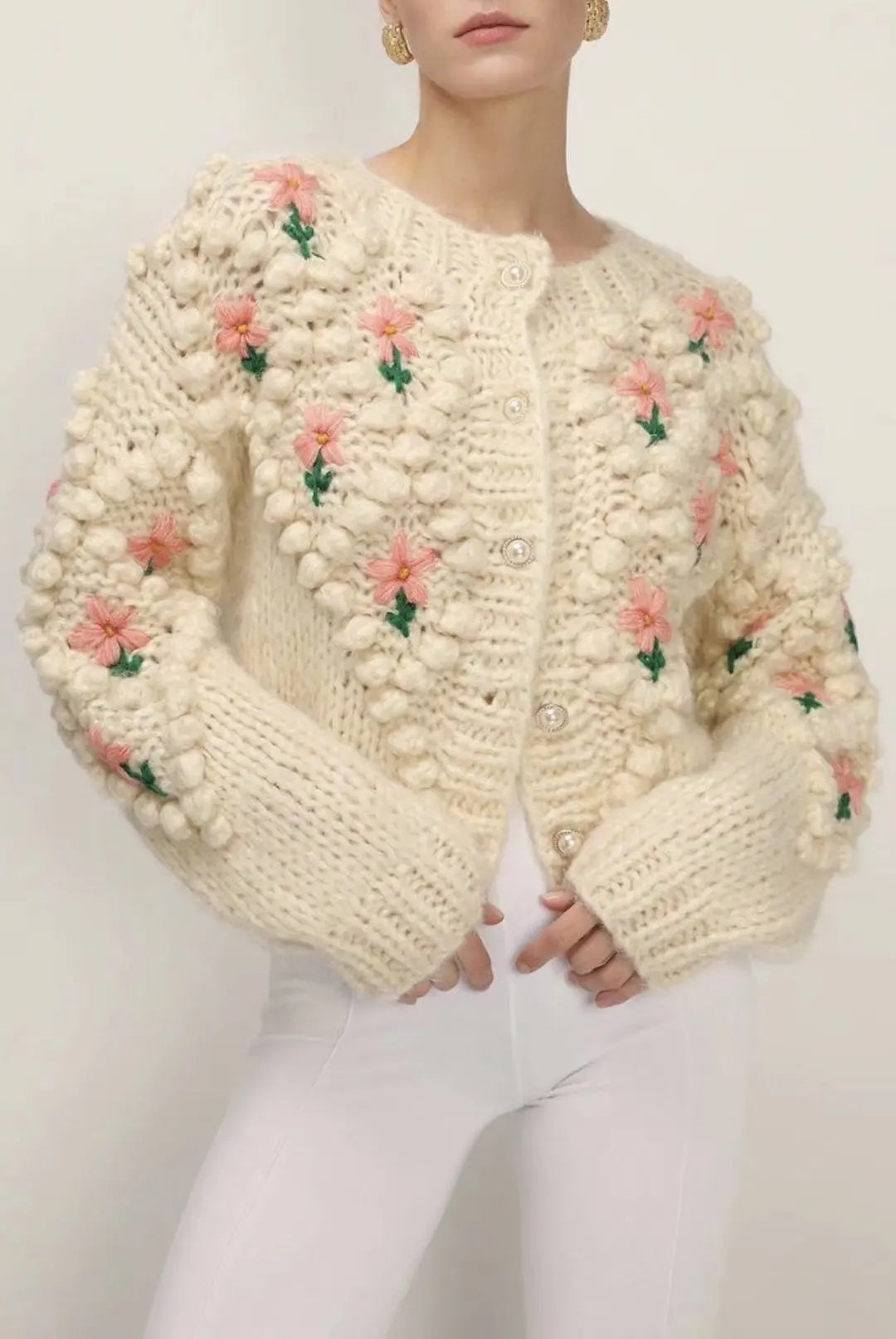 Frauen Herbst Damen Kleidung Oberbekleidung Lose einreiher Strickjacke Pullover Mit Stilvollen Verzierten Knöpfen Ropa Mujer