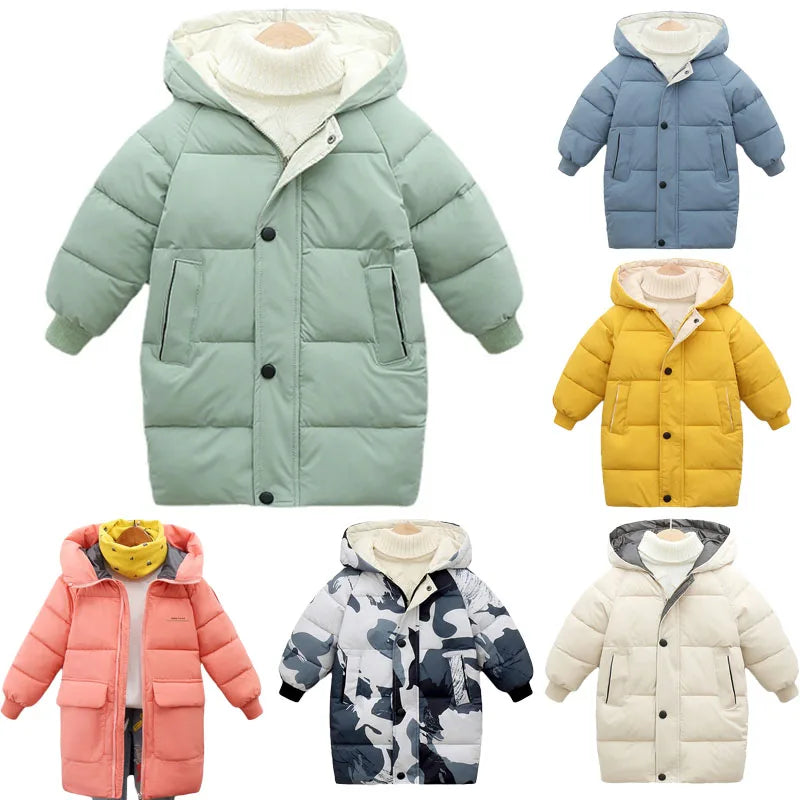 Kinder Daunen Lange Oberbekleidung Winter Herbst Teen Baumwolle Kleidung Jungen Mädchen Baumwolle Gefütterte Parka Mäntel Große Kinder Verdicken Warme jacke