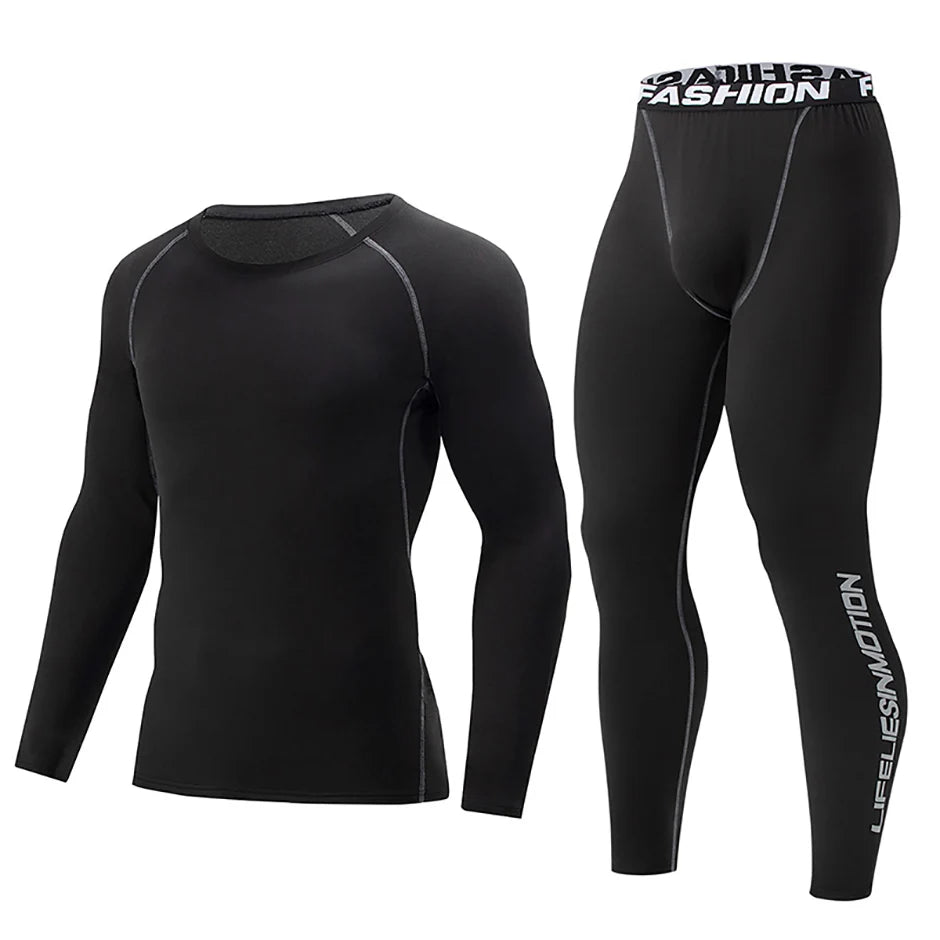 2/4-teiliges Herren-Unterwäscheset für Herbst/Winter, Schwarz, Langarm, für Jugendliche, Fitness, Laufen, Sportshirt, Lässige Stretchhose