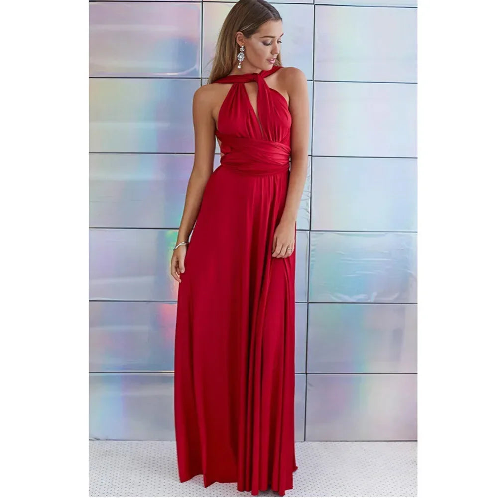 Mode Multi-getragen V-ausschnitt Vestidos De Fiesta Frauen Lange Kleid Sexy Geschnallt Dame Sommer Maxi Kleid