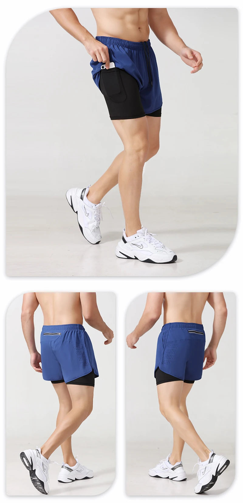 Männer Laufshorts Schnell trocknend Fitness Schwarz Doppel Schicht Shorts Männer Neue Sport Workout Training Bodybuilding Kurze Hosen