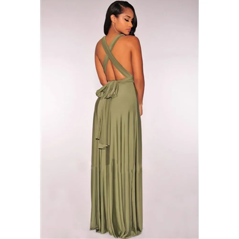 Mode Multi-getragen V-ausschnitt Vestidos De Fiesta Frauen Lange Kleid Sexy Geschnallt Dame Sommer Maxi Kleid