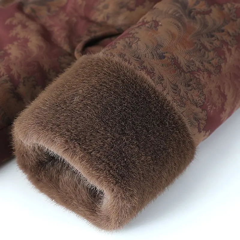 Damenmantel im chinesischen Stil mit Blumenmuster, gefüttert mit Fleece, aus Baumwolle, dicker Wintermantel, Tang-Anzugjacke für ältere Damen, Mütter und Großmütter.