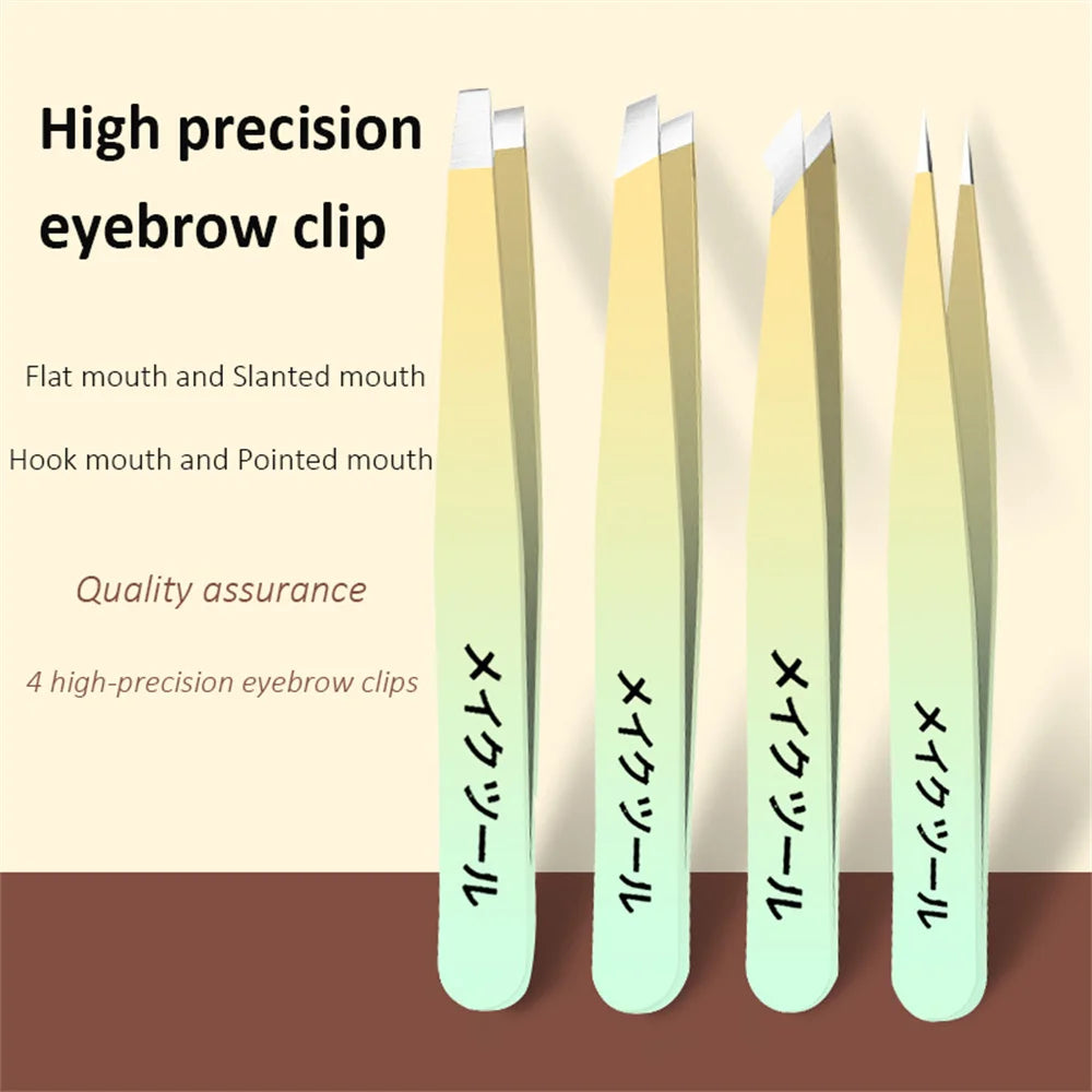 Ouriner Augenbrauenpinzetten-Set, 4-teilig, Edelstahl-Augenbrauenpinzette, professionelles Beauty-Tool-Set für das nach innen gerichtete Haarwachstum