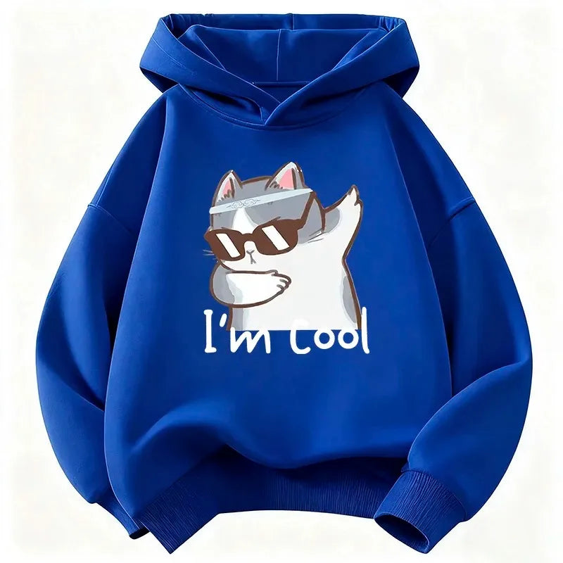 Cooler Katzen-Print Hoodie Unisex Herbst Winter Baumwoll-Sweatshirt Streetwear Mode-Oberteil 2026 Neuer Trendiger Grafik-Pullover für Jugendliche