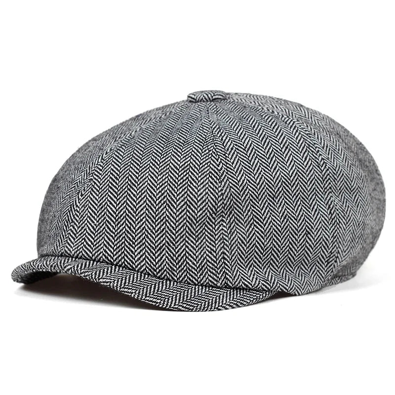 Retro Newsboy Caps für Herren, achteckige Hüte, britische Malerhüte, Herbst-Winter-Baskenmützen, Fischgrätmuster-Flatcaps, Hip-Hop-Baskenmützen, Gorras