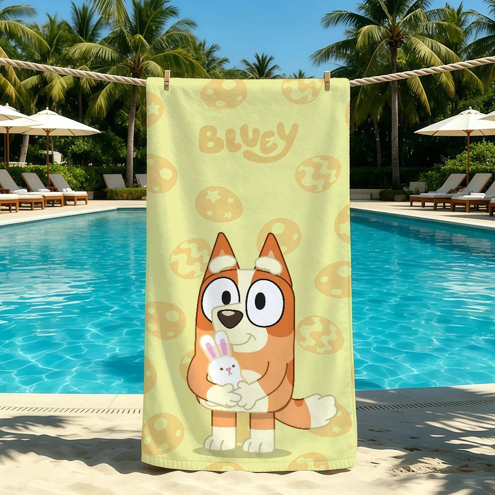 Cartoon Cute B-Bluey-ES Handtuch für Outdoor-Camping, Strandtuch, super saugfähiges, schnell trocknendes Sommerhandtuch