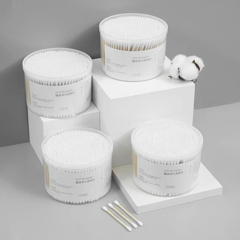 1500/500 stücke Runde Headed Baumwolle Tupfer Doppel Headed Frauen Make-Up Baumwolle Knospen für Holz Sticks Nase Ohren Reinigung gesundheit Pflege Werkzeug