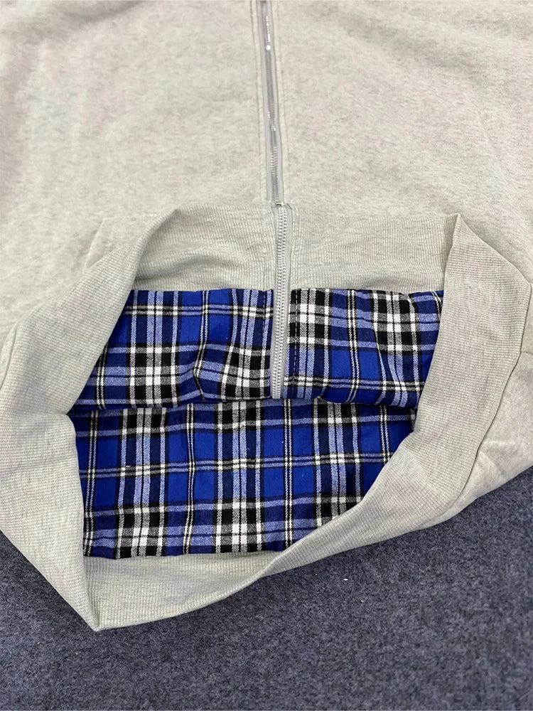 Winter Casual Karierter Hoodie für Damen, Warmer Reißverschluss-Sweatshirt, Beidseitig Tragbar, Modisch Trendy, Locker Geschnittener Kapuzenpullover