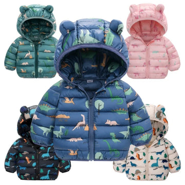 Kinder Jungen Baby Mit Kapuze Leichte Daunenjacken Warme Oberbekleidung Herbst Kinder Mädchen Mäntel Cartoon Dinosaurier Druck Freizeitkleidung