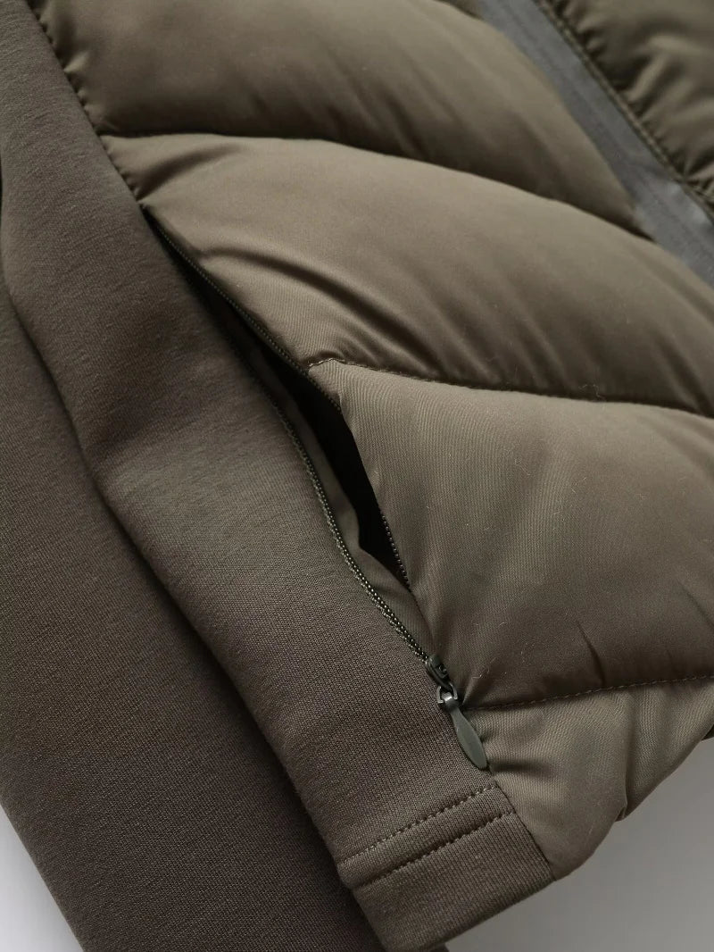 ETJ 2025 neue Damen-elegante Mode-Patchwork-Langarm-Stehkragen-Baumwolljacke mit Kapuze, Sportmantel 8073227