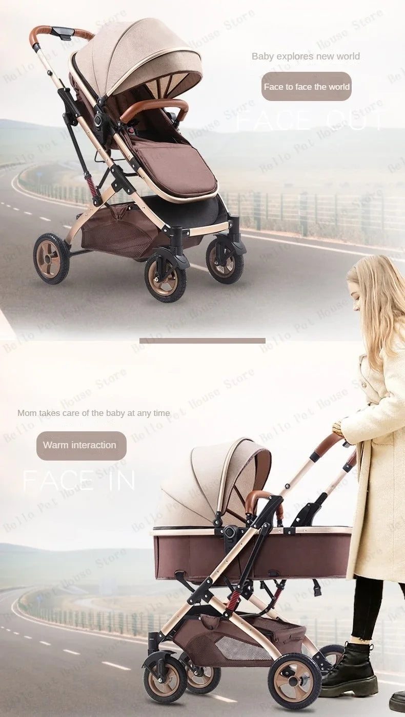 3-in-1-Zwillings-Kinderwagen mit Autositz, tragbarer faltbarer Kinderwagen mit hoher Sicht, Kinderwagen für Neugeborene, kann sitzen und liegen