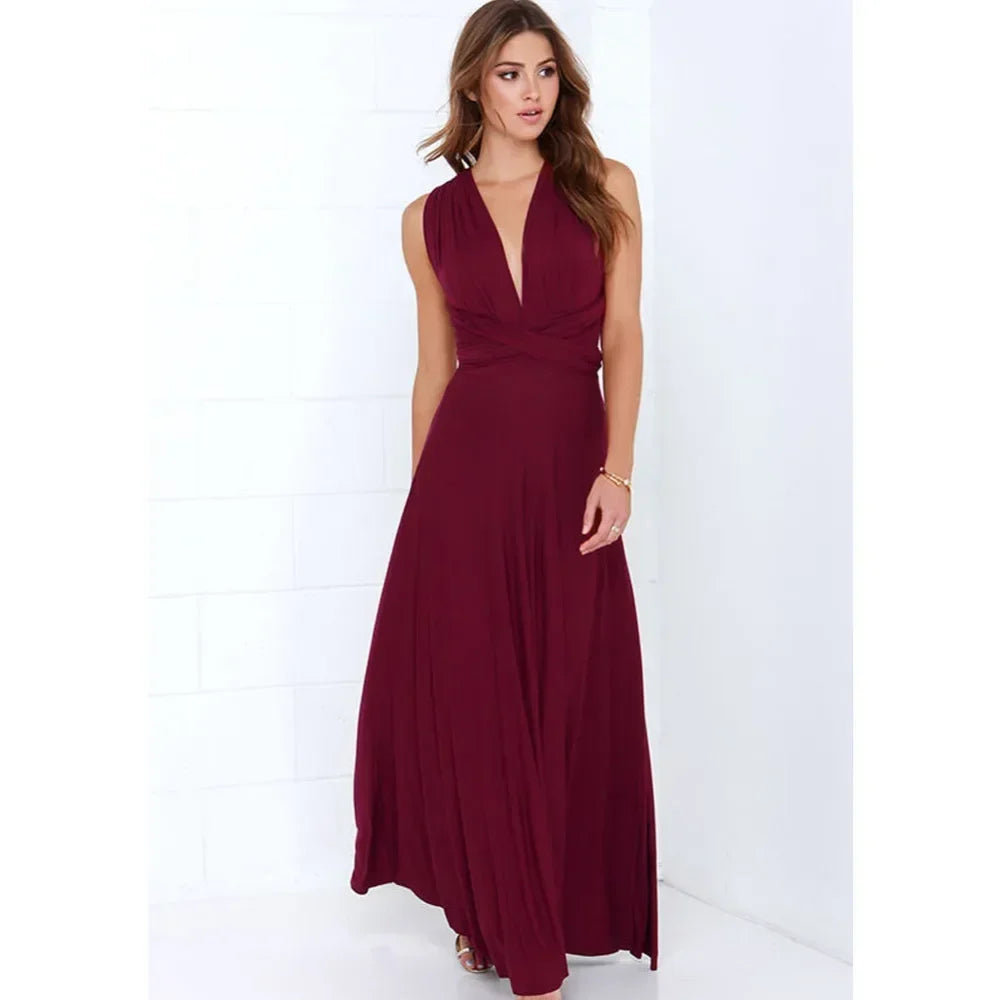 Mode Multi-getragen V-ausschnitt Vestidos De Fiesta Frauen Lange Kleid Sexy Geschnallt Dame Sommer Maxi Kleid