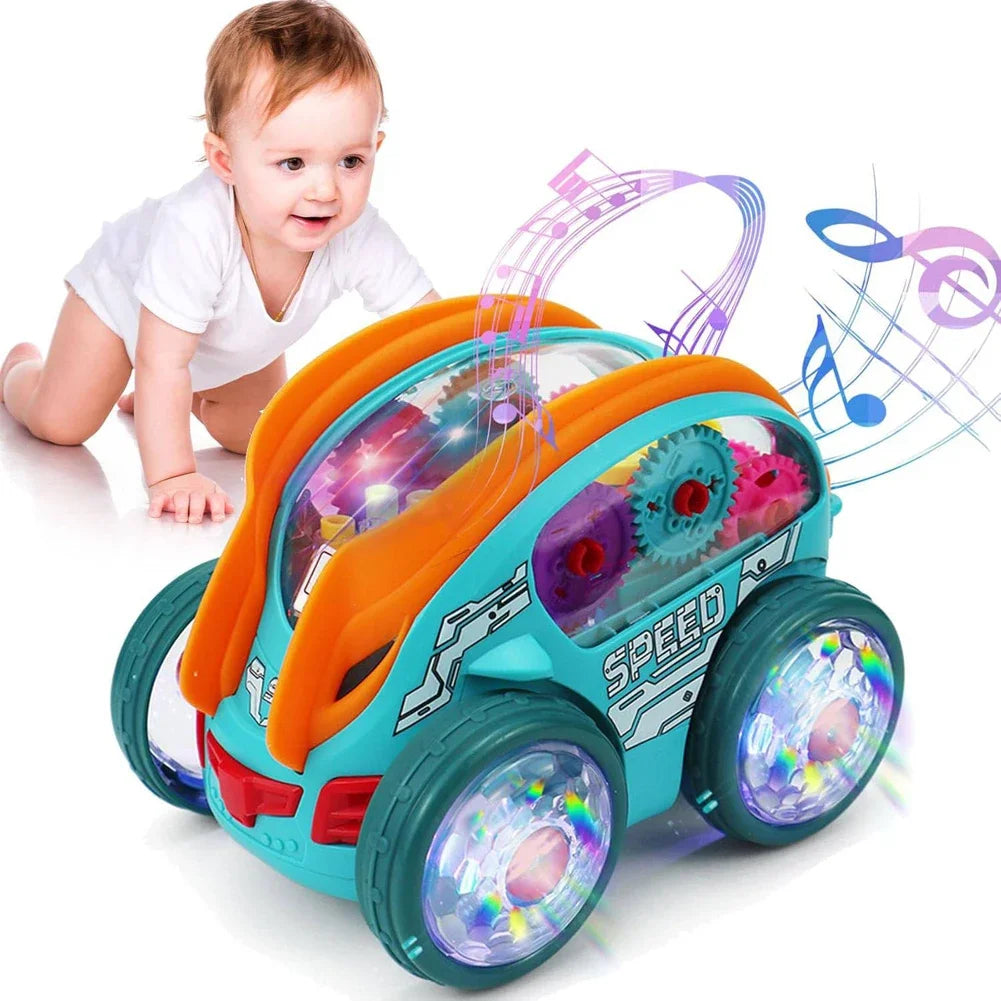 Stunt-Auto für Kinder, drehbares Spielzeugauto mit bunten Lichtern und Musik, elektrisches dynamisches Getriebefahrzeugmodell, Kindergeschenk