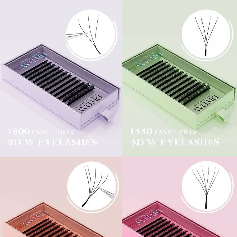 DIYDAY W-Form Wimpernverlängerung 3D 4D 5D 6D 7D 8D W Wimpern Natürliche weiche vorgefertigte Fächerblüteffekt-Augenwimpern für Schönheits-Make-up