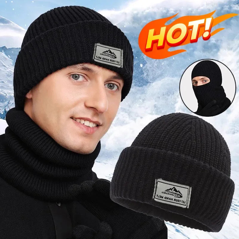 2-in-1 Winter-Maskenmütze Warme Strickmütze Winddichte Einfarbige Vollgesichts-Skimaske Taktische Fahrrad-Ohrenwärmer-Kappe
