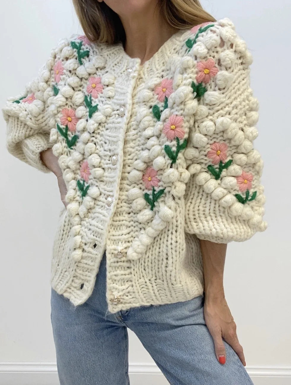 Frauen Herbst Damen Kleidung Oberbekleidung Lose einreiher Strickjacke Pullover Mit Stilvollen Verzierten Knöpfen Ropa Mujer