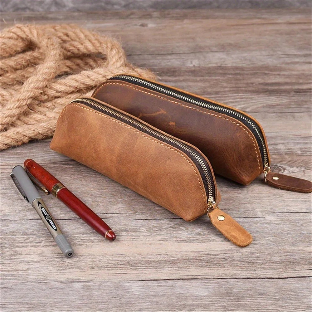 Vintage Leder Bleistift Tasche Einfache Schreibwaren Hoder Stift Fall Lagerung Tasche Zipper Bleistift Beutel Gläser Box Schule Liefert